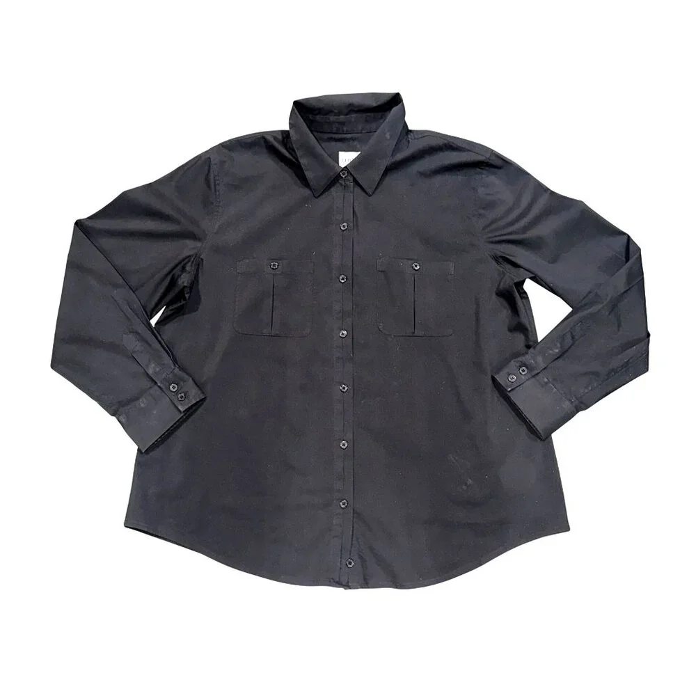 Chicos Black Button Up Tunic Shirt Chic Versatile Classic Long Sleeve Collar - Picture 9 of 9